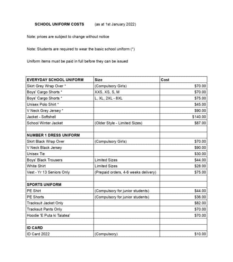 School Uniform Dress Code Nga Taiatea